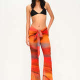 Turuncu bağlama detaylı şifon pareo pantolon