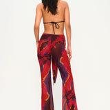 Çiçek desenli bağlama detaylı şifon pareo pantolon