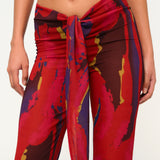 Çiçek desenli bağlama detaylı şifon pareo pantolon