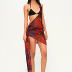 Çiçek desenli asimetrik kesim tül pareo