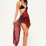 Çiçek desenli asimetrik kesim tül pareo