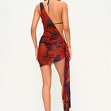 Çiçek desenli asimetrik kesim tül pareo