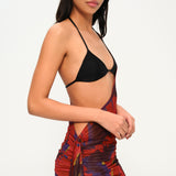 Çiçek desenli asimetrik kesim tül pareo