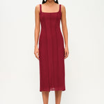 Bordo ince askılı midi elbise