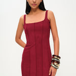 Bordo ince askılı midi elbise