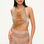 Altın degrade boncuklu halter yaka top