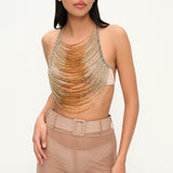 Altın degrade boncuklu halter yaka top