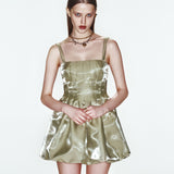 Khela yeşil balon mini elbise