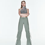 Yeşil ayarlanabilir bağcık büzgü detaylı paraşüt pantolon
