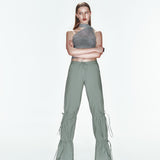 Yeşil ayarlanabilir bağcık büzgü detaylı paraşüt pantolon
