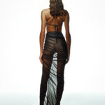 Khela siyah ince askılı drapeli şort astarlı tül elbise