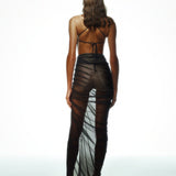 Khela siyah ince askılı drapeli şort astarlı tül elbise