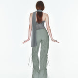 Yeşil ayarlanabilir bağcık büzgü detaylı paraşüt pantolon
