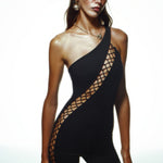 Khela tek kol göğüs dekolteli siyah mini bodysuit 