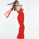 Kırmızı sraplez astarlı tek omuz detaylı tül top