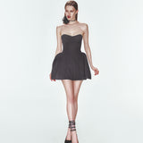 Khela siyah godet detaylı mini elbise