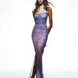 Khela lila ince askılı drapeli şort astarlı tül elbise