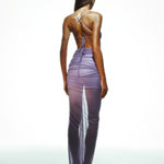 Khela lila ince askılı drapeli şort astarlı tül elbise