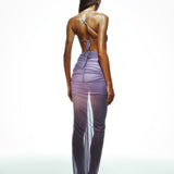 Khela lila ince askılı drapeli şort astarlı tül elbise