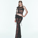 Siyah transparan çiçek detaylı kolsuz top