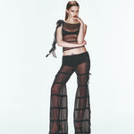 Siyah jarse şortlu şifon uzun pantolon