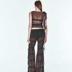 Siyah transparan çiçek detaylı kolsuz top