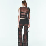 Siyah jarse şortlu şifon uzun pantolon