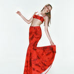 Kırmızı desenli maksi etek