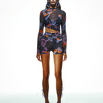 Khela desen baskılı uzun kol tül body