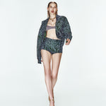 Yeşil desenli mini şort