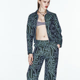 Yeşil desenli fermuarlı ceket