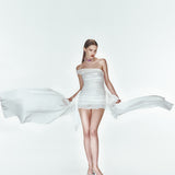 Beyaz drapeli tek omuz astar tulumlu mini elbise