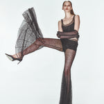 Siyah ispanyol paça biye kemerli transparan pantolon