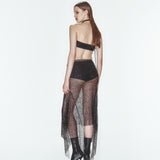 Midi boy tül jarse şortlu etek