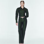 Yeşil fermuar detaylı denim pantolon