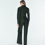 Yeşil fermuar detaylı denim pantolon