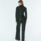 Yeşil fermuar detaylı denim pantolon