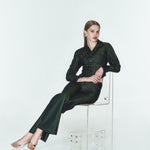 Yeşil fermuar detaylı denim pantolon