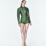 Yeşil denim fermuarlı mini şort