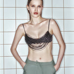 Siyah cam boncuk işlemeli bra