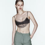 Siyah cam boncuk işlemeli bra