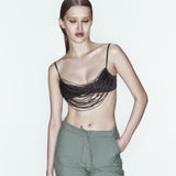 Siyah cam boncuk işlemeli bra