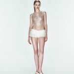 Gümüş boncuklu ve metal zincirli top