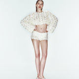 3d çiçek desenli uzun kollu crop