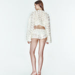 3d çiçek desenli uzun kollu crop