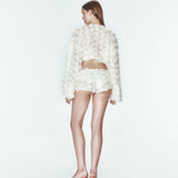 Khela 3d çiçek desenli mini beyaz şort