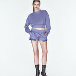 Mor oversize kalıp pamuk sweatshirt