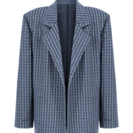 Khela işlemeli oversize mavi blazer ceket