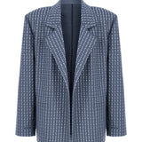 Khela işlemeli oversize mavi blazer ceket