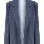 Khela işlemeli oversize mavi blazer ceket